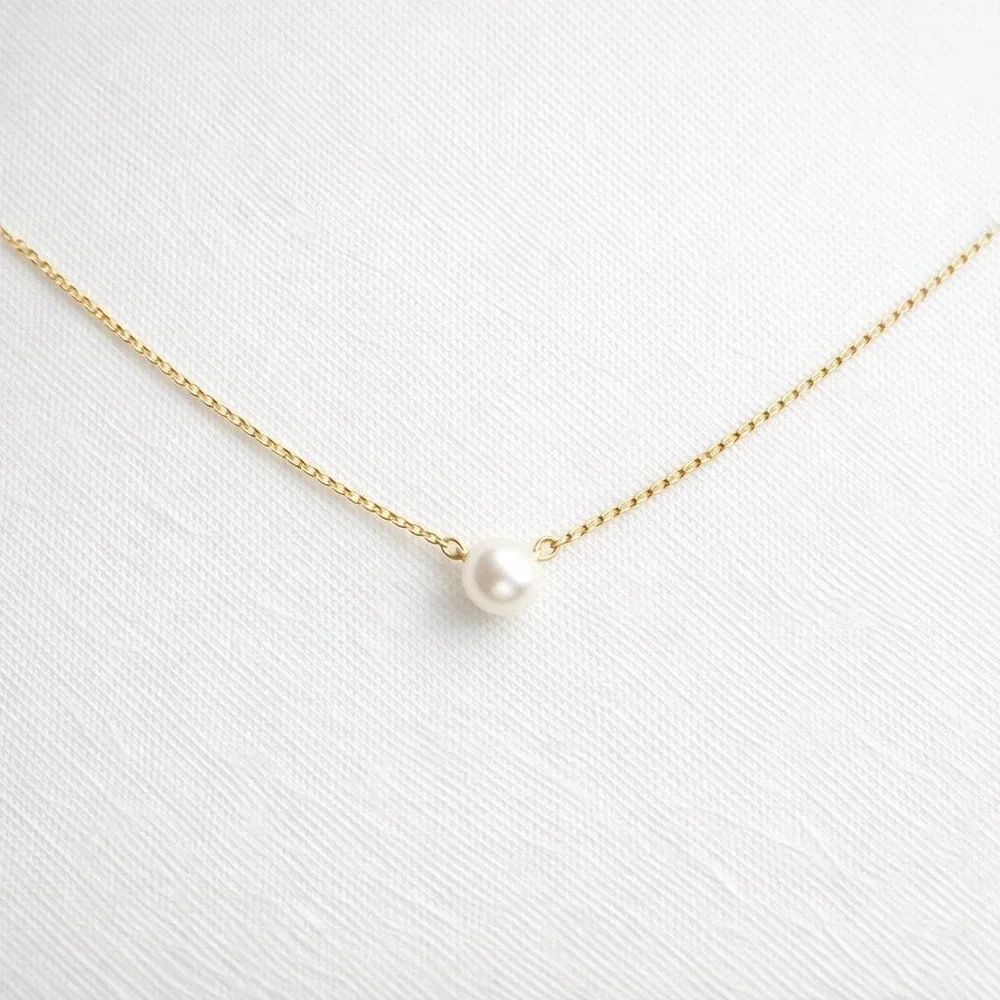 Dainty Faux Pearl Pendant Necklace Gold Silver Snake Chain Wedding Jewelry Gift